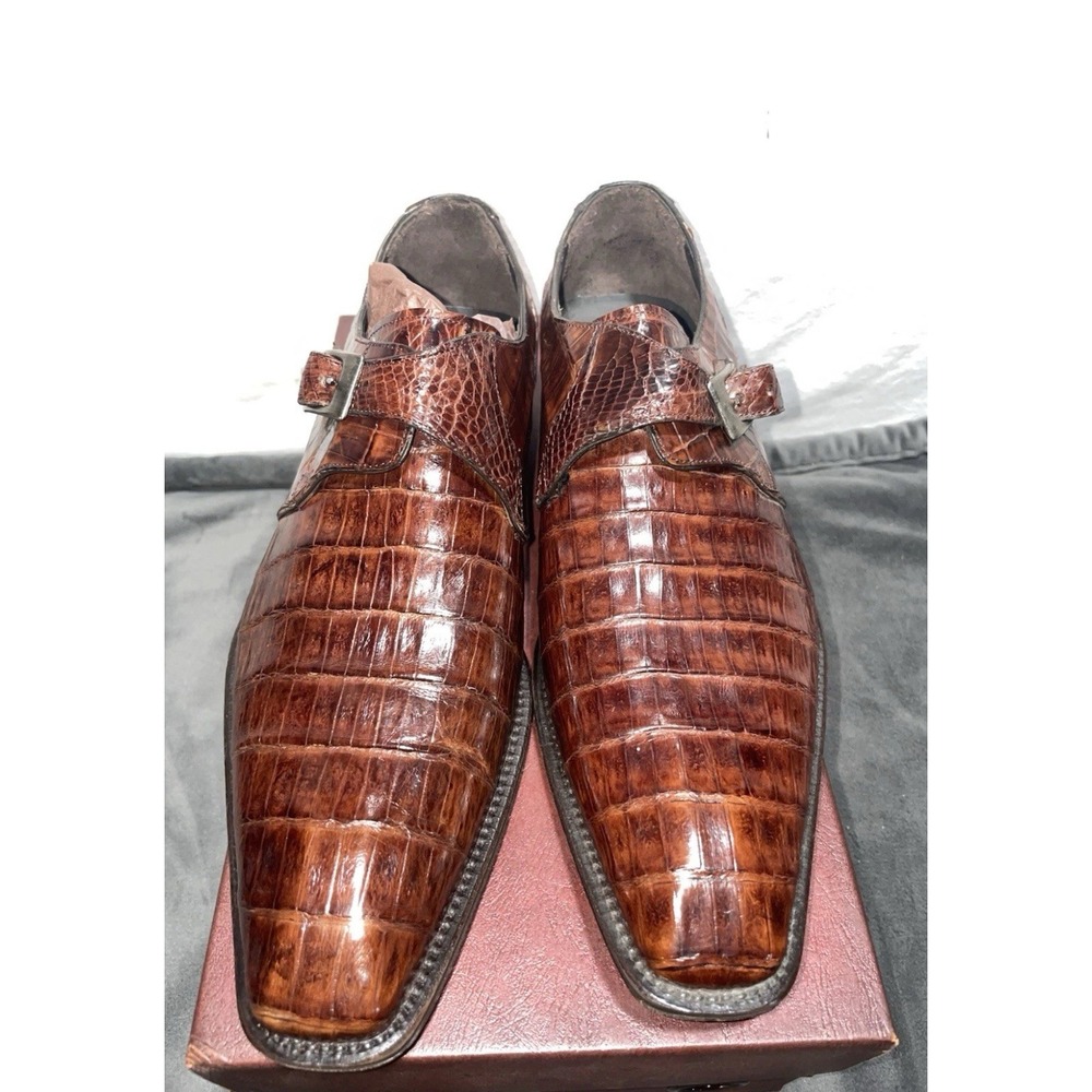Mezlan Gables‎ 13778-F Cognac Alligator Monk Strap 8.5M Handmade Spain NIB Shoes